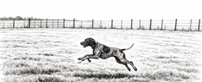 Handdrawn-style dog playing in field
