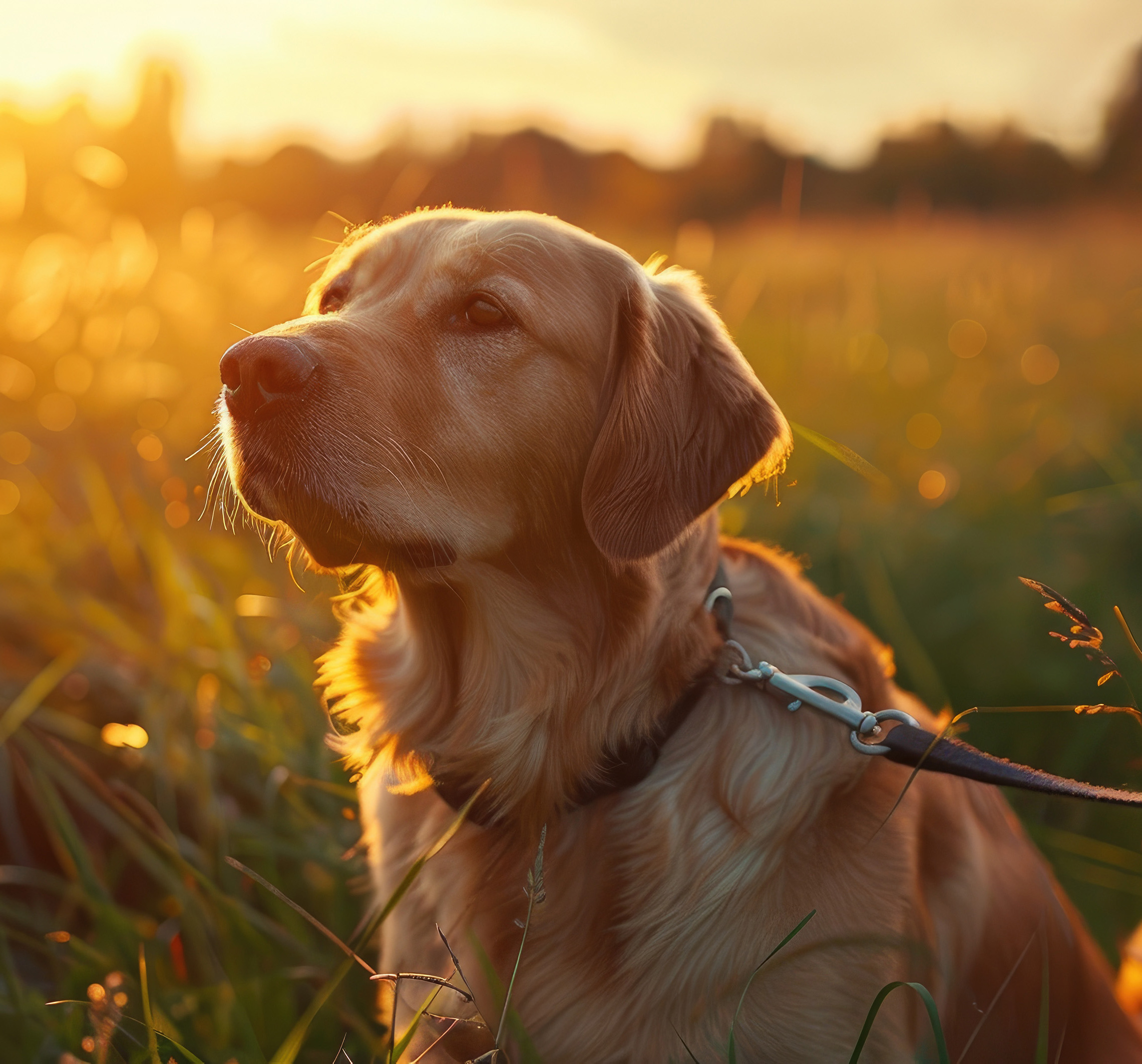 Golden Retriever Enjoying the Sunset in a Corn Field