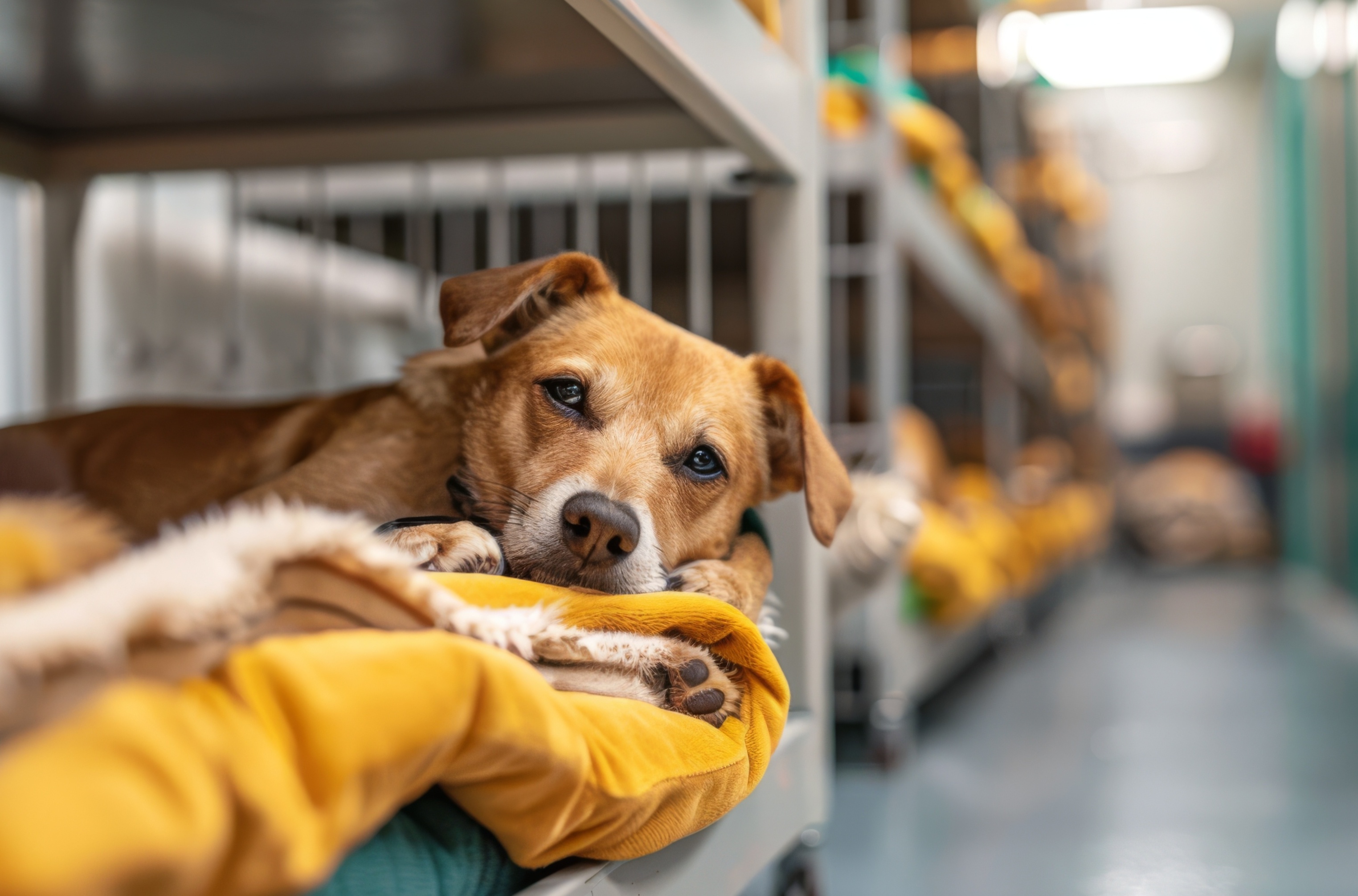 Dog Resting in Comfort in a Kennel